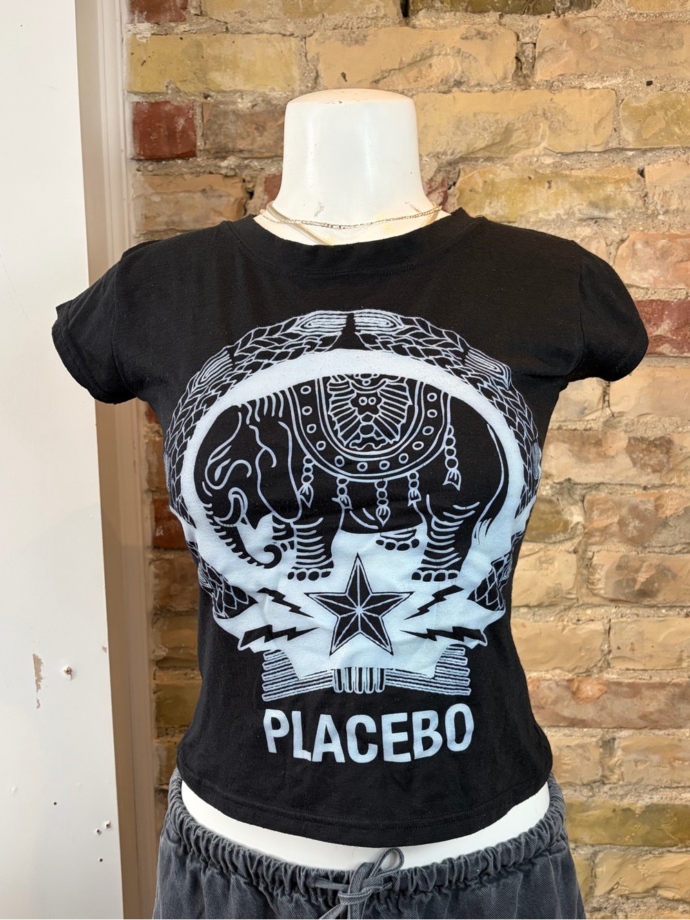 Placebo Black Graphic Tee with Elephant